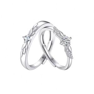 Anillos De Pareja Silver Plated Zircon Angle Wings <b>Couple</b> <b>Rings</b> for Men Women Adjustable Open Wedding Engagement Lover Jewelry - Product Image 1