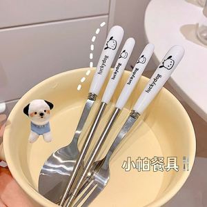 ชุดช้อนส้อมตะเกียบสไตล์ใหม่ ลายการ์ตูน น่ารัก ด้ามจับพลาสติก สแตนเลส 3 ชิ้น ชุดอาหารเย็น - Product Image 3