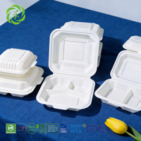 Boîte à lunch jetable biodégradable en amidon de maïs, conteneur à clapet 3 compartiments, emballage alimentaire écologique pour vente en gros