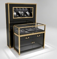 Ensemble de présentoirs de luxe GZowin noir et or pour montres et bijoux, vitrine en verre personnalisée avec éclairage LED, durable et de haute qualité pour la vente au détail