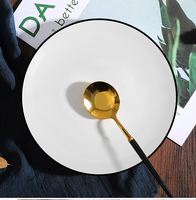 Assiettes en Porcelaine Blanche à Bordure Noire Simple – Ensemble d'Assiettes de Dîner Couleur Unie
