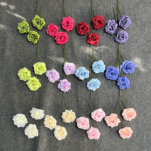 ดอกกุหลาบเพชรจำลอง 3 หัว ดอกไม้ประดิษฐ์จากผ้าไหม สำหรับตกแต่งงานแต่งงาน ตกแต่งบ้าน ตกแต่งผนัง - Product Image 2