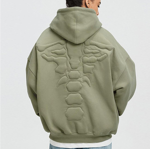 Gravvi Sweat à capuche surdimensionné en molleton épais 450 GSM, avec motif 3D en relief, motif colonne vertébrale, personnalisable OEM ODM, logo marque privée - Product Image 5