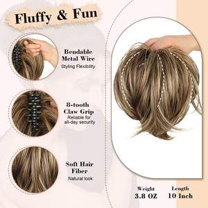Offre Spéciale postiches pince à griffes fils métalliques pliables extension de queue de cheval courte <span class=keywords><strong>chignon</strong></span> désordonné morceau de <span class=keywords><strong>cheveux</strong></span> <span class=keywords><strong>pour</strong></span> les femmes - Product Image 5
