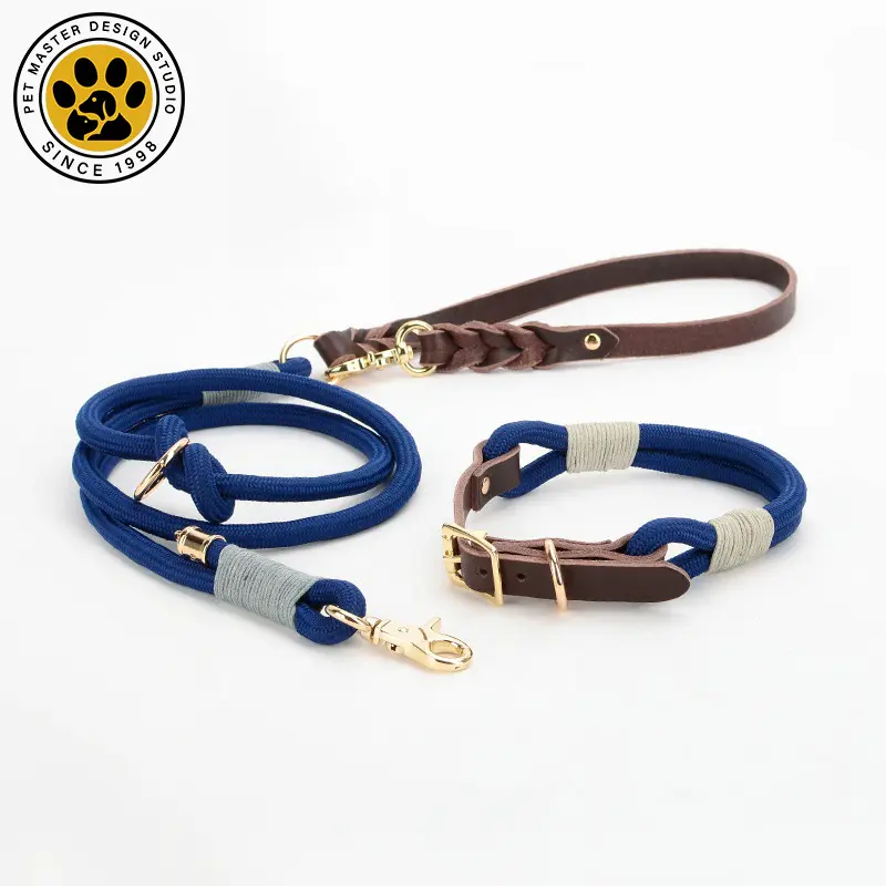 SinSky Color Nylon Material P Cadena a prueba de explosiones Ok Dog Cuerda Doble cabeza Pet Dog Leash And Collar Set con hebilla de metal