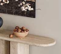 Table console en travertin naturel, forme organique faite à la main, table console en pierre beige pour hôtel