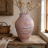 Vase à fleurs en terre cuite rustique Jossin avec glaçure texturée rose, style antique, pour la décoration de table de salon et l'intérieur nordique