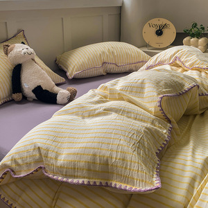 Nouveau A classe couleur tissé tout coton lavé coton contrastant <span class=keywords><strong>personne</strong></span> seule pur coton 3 4 pièces ensemble de literie - Product Image 6