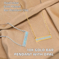 Collier réglable en acier inoxydable pour enfants et femmes, bijoux plaqués or 18 carats, pendentif en forme de barre avec incrustation d'opale
