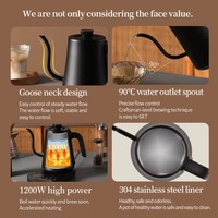 Bouilloire électrique à col de cygne haute puissance 1200W, chauffe rapide, contrôle de la température, cafetière en acier inoxydable, théière à goutte pour la maison