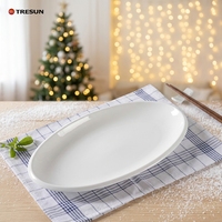 Assiettes de Dîner Blanches Modernes en Céramique pour Restaurants, Forme Ovale, Vente en Gros