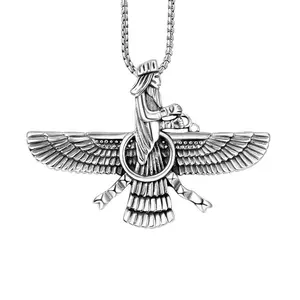 Roestvrijstalen Persian Farvahar Cadeau Iran Antieke Sieraden Geloofsvleugels Hanger Amulet Liefdesketting