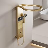 Système de douche thermostatique de luxe à poignée unique avec jet pluie, fonction pause, massage multifonctionnel, affichage LED, laiton brossé, design moderne