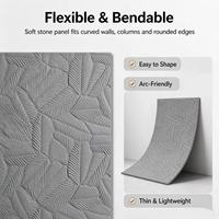 Panneau mural flexible en pierre gris motif feuille de bananier 3D gaufré, pliable pour mur de fond de salon et colonne courbe