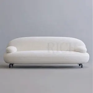 Sofá moderno de piel de oveja para sala de estar, sofá de dos plazas de color blanco, loveseat de lana de cordero