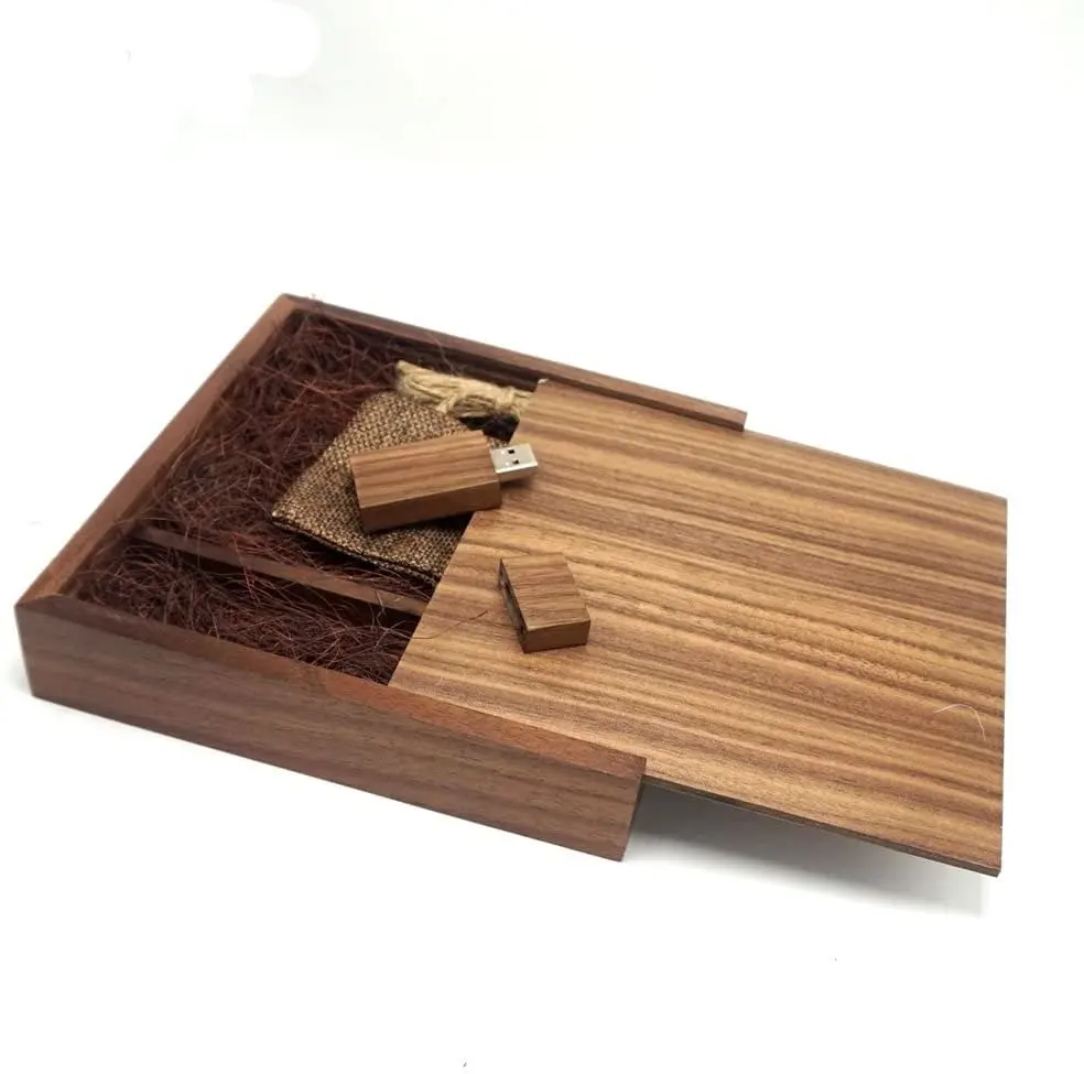 JUNJI ореховый деревянный фотоальбом коробка + USB 2,0 флэш-накопитель пользовательский гравированный логотип свадебные подарки упаковка деревянная коробка