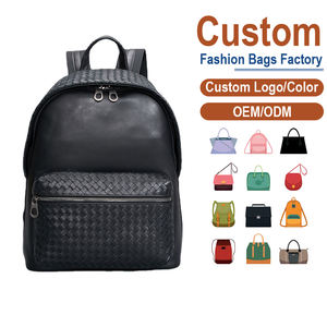 Mochila Antirrobo de Cuero Genuino Negro para Hombre con Cierre de Cremallera de Algodón y Patrón de Diamantes Tejido a Mano – Se Buscan Marcas OEM - Product Image 1