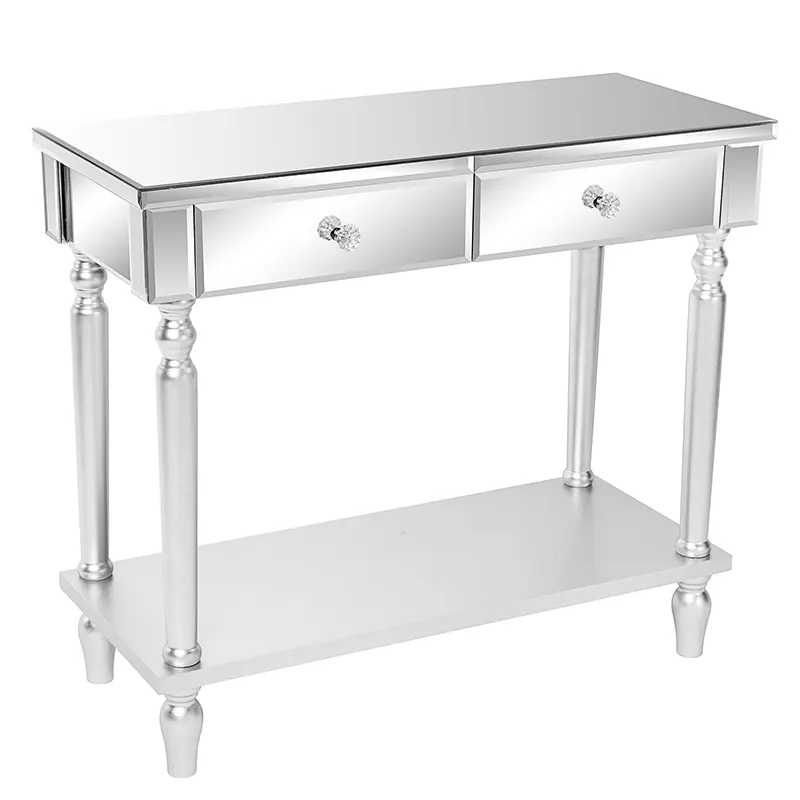 Belleworks Accent Table De Chevet moderner Luxus Eingangstisch Und Spiegel Silbern kristallspiegelglas Hallen-Konsoletisch