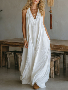 2026 Summer Women's Maxi Floral Natural Waist Casual Sleeveless Breathable Eco-Friendly Loose Pocket <b>Suspender</b> Pants Dress - Product Image 6