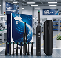 Ensemble de brosse à dents électrique rotative E7, 5 modes, minuterie intelligente, charge DC, étui de voyage, 8 têtes, étanche IPX7, soins bucco-dentaires à domicile et en voyage