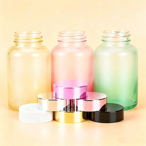 Flacon de complément alimentaire en verre dépoli dégradé avec bouchon à vis en métal multicolore, pot de stockage vide pour pilules et capsules, produit de santé, personnalisable - Product Image 1