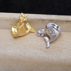 Colgante de Plata S925 con Forma de Ballena, Soporte Vacío, Diseño de Cola de Pez, JG5961, Accesorio para Joyería de Perlas DIY - Product Image 3