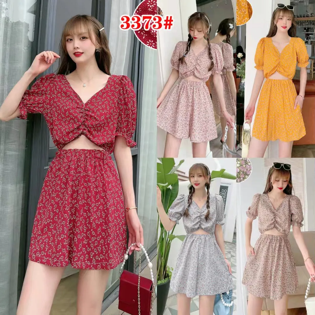 Kostenloser Versand asiatische Dame beliebtes Design Korea Mode Blumen bedruckte Frauen kleider OC453