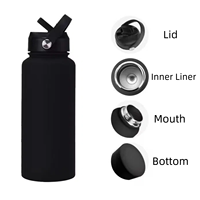 Bouteille d'eau isotherme en acier inoxydable de 32 oz à large ouverture avec poignée et paille, anti-fuite, pour la salle de sport et l'extérieur