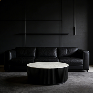 Tavolino da Caffè Moderno e Minimalista con Piano in Marmo e Base Nera Scanalata, Mobile di Lusso di Grande Successo per Soggiorno - Product Image 4