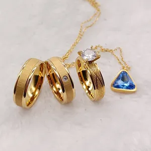Verlobungsring Saudi-Arabien Schmuck Anhänger Halskette afrikanische Schmuck-Sets vergoldet Cz Diamant Hochzeit Ringe Braut-Sets