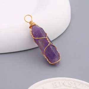 Natural Gold Wire Wrapped Quartz Reiki Healing <strong>Stones</strong> Spiritual Hexagonal <strong>Chakra</strong> Pendant for Jewelry Making - Product Image 2