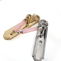 Serrure à levier de luxe Angel Relief avec poignée en cristal rose, serrure à mortaise silencieuse pour portes de chambre