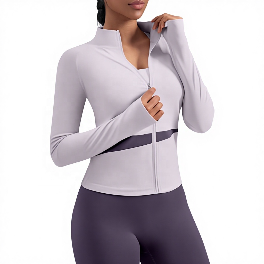 Women's Zipper Stand Collar Sportswear Long Sleeve Top Solid Color Yoga Workout Jacket 2 in 1 Design Spandex/Nylon Tight Fit