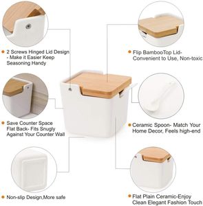 Bocaux de rangement pour épices en céramique hermétiques et écologiques avec couvercle en bambou et cuillère, capacité de 250 ml, compatibles lave-vaisselle/micro-ondes, pour café et thé - Product Image 3