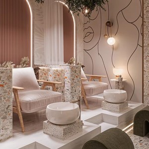 Conception d'intérieur de salon de coiffure de luxe sur mesure, éclairage LED, mobilier de poste de travail pour la décoration de salons de beauté et de salons de coiffure - Product Image 4