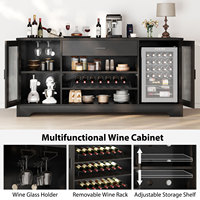 Buffet moderne noir de 70 pouces avec grand espace pour réfrigérateur, rangement pour café, vin et spiritueux, pour cuisine et salle à manger, en bois massif