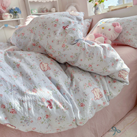 Parure de lit quatre pièces en gaze double couche de haute qualité pour enfants, motif dessin animé, drap de lit pour dortoir, ensemble trois pièces housse de couette