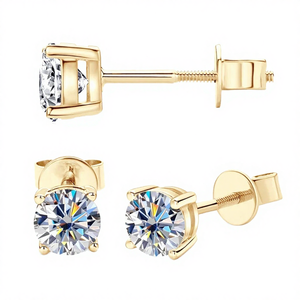 Pendientes de tuerca de moissanita con engaste de bisel de corte brillante clásico de 3mm-10mm, de plata de ley 925 chapada en oro y rodio, certificados VVS, de lujo - Product Image 4