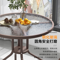 Petite table à manger ronde pour l'extérieur avec dessus en verre trempé Table de bistro pour balcon Matière plastique enduite de poudre