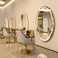 2023 plus récent miroir de barbier debout pour équipement de Salon coiffure lumière LED Salon miroirs muraux ronds