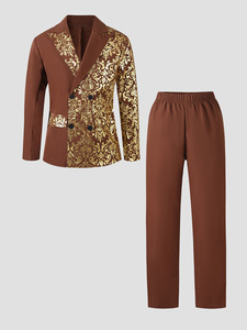 Traje <span class=keywords><strong>de</strong></span> fiesta <span class=keywords><strong>de</strong></span> lujo <span class=keywords><strong>para</strong></span> niños pequeños, blazer cruzado con estampado floral dorado vintage, ideal <span class=keywords><strong>para</strong></span> espectáculos y presentaciones. - Product Image 2