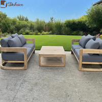 Ensemble de Canapé Luxueux d'Extérieur en Teck Massif, Coussins d'Assise en Tissu Imperméable, Design avec Accoudoirs en U