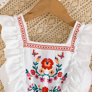 Elegant <b>White</b> Princess Dress for Girls 2-8 Years Summer Fashionable Kids Clothing With <b>Lace</b> Sleeves Printed Flower for Parties - Product Image 3