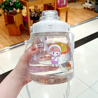 Produits tendance 2025 nouveautés 1300ml gros gros ventre dessin animé ours enfants bouteille d'eau en plastique avec pailles