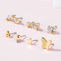Toposh Bisel Set CZ Forma redonda Push Pin Threadless Labret Ear Lip Threadless Pin Studs Piercing Jewelry