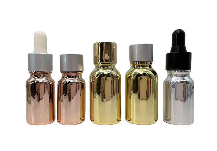 Electroplated 5ml 0.25oz Cosmetic Dropper Bottles With Screw Caps
