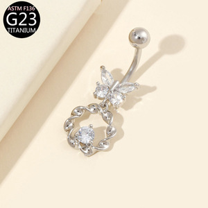 Anillo de Ombligo de Aleación de <span class=keywords><strong>Titanio</strong></span> F136 con Incrustaciones de Cobre y Circonio, Diseño de Mariposa y Loto, G23 Antialérgico, Joyería Unisex de Acero <span class=keywords><strong>Titanio</strong></span> para Bodas - Product Image 2