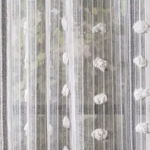 Rideaux Translucides Longs Vianney avec Pompons, Ensemble de 2 Pièces en Chiffon Longueur Totale - Product Image 6