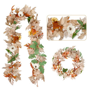 Guirlande de feuilles d'érable artificielles Fuyi 100cm-200cm, fleurs en soie, décoration extérieure pour Halloween, décoration murale, décoration d'automne - Product Image 3