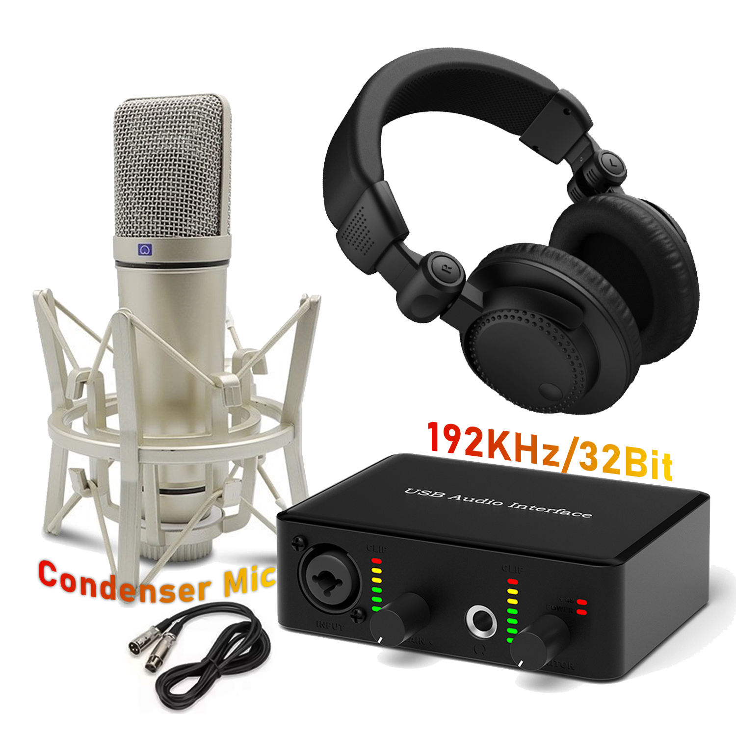 Professional Condenser Microphone Headphones USB Audio Interface Sound Card  Kit Podcast Recording Music Studio Equipment Bundle - Main Image